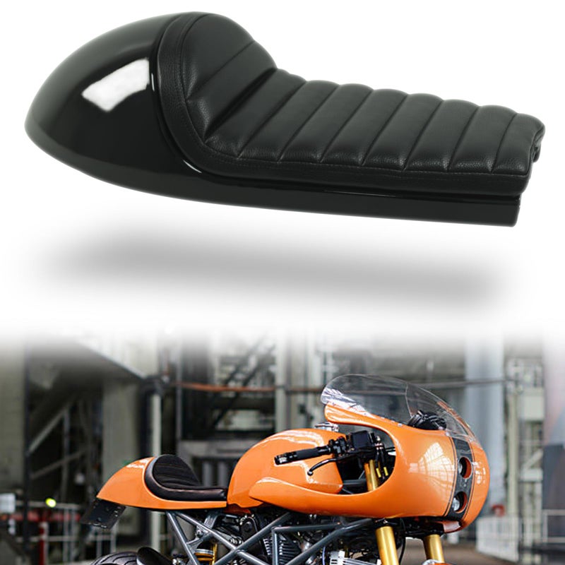 DKMOTORK 0391 Motorcycle Hump Cafe Racer Seat All Blackï¼ˆgloss black finish, subframe modification is requiredï¼‰ - Image 1